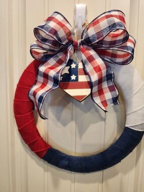 Patriotic Red, White & Blue Check Bow & 
Custom Wreaths